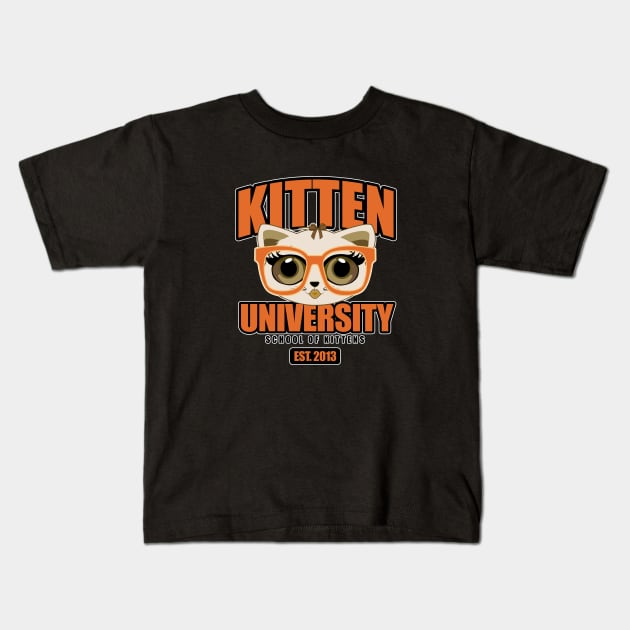 Kitten University - Orange Kids T-Shirt by adamzworld